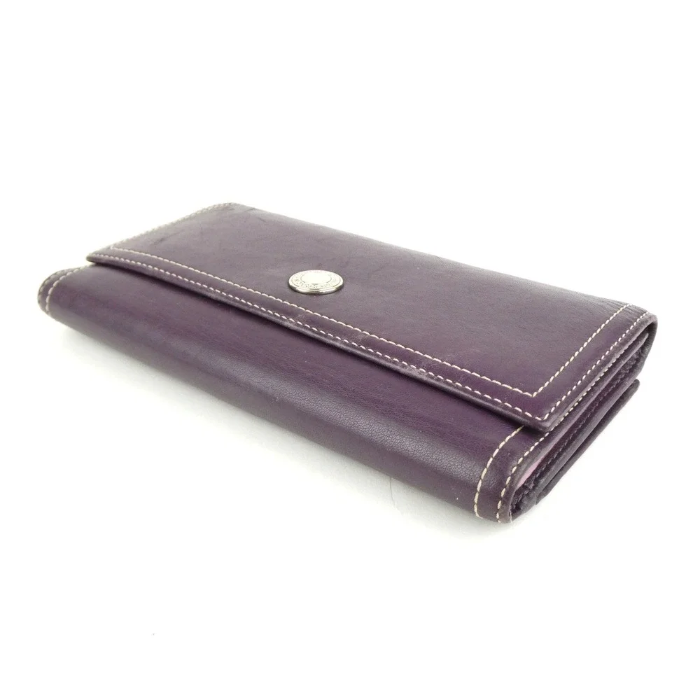 Coach Purple Leather Trifold Checkbook Wallet
